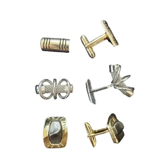 MEN’S Vintage Gold-Tone and Silver Tone Cufflinks Lot of 3 - 5515 - Picture 1 of 6